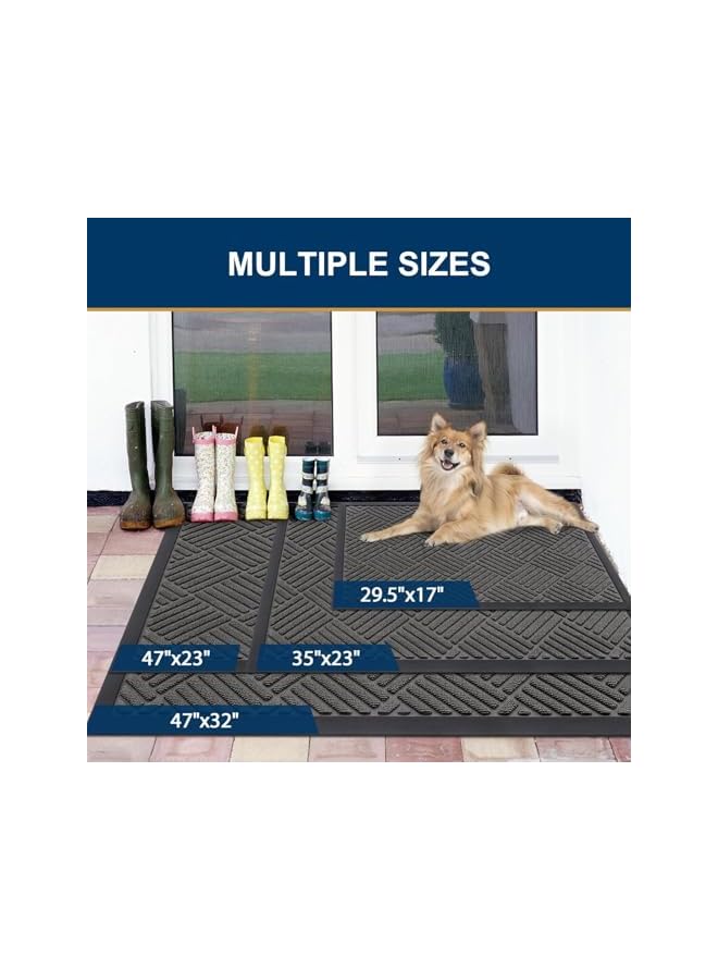 The Bros Front Door Mat Outside Entrance, Heavy Duty Outdoor Indoor Mat, Natural Rubber Doormat, Non Slip, Trap Dirt and Moisture, Easy Clean, Low Profile Patio Porch Entryway Mat, 30x17, Grey - Image 2