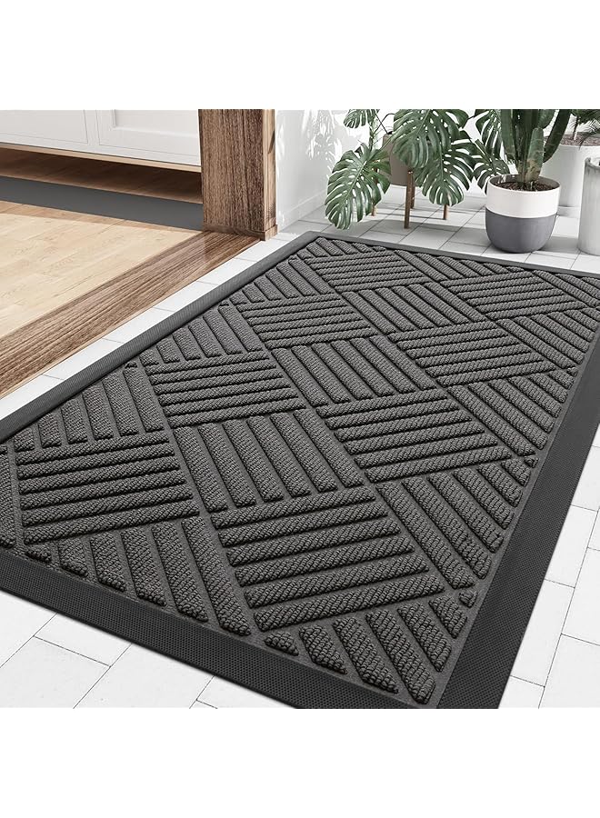 The Bros Front Door Mat Outside Entrance, Heavy Duty Outdoor Indoor Mat, Natural Rubber Doormat, Non Slip, Trap Dirt and Moisture, Easy Clean, Low Profile Patio Porch Entryway Mat, 30x17, Grey - Image 1