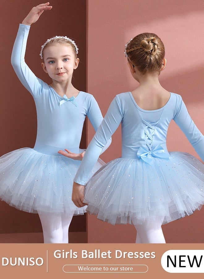 DUNISO Girls Ballet Leotards Toddler with Skirted,Skirted Leotards with Tutus Skirt Dance Dress with Lace Hemline, Long Sleeve Dance Gymnastic Ballerina Ballet Outfit Dress, Mini Skirt Princess Dresses Dance Wear Clothes - Image 1