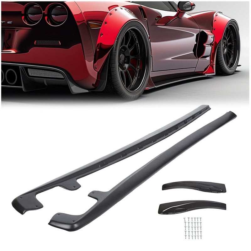 ECOTRIC Side Skirts Rocker Panels Guard Pair ZR1 Style Compatible with 20052013 Chevrolet Corvette C6 Z06 0513 Wide Body Models with Mud Flaps Extension Replacement