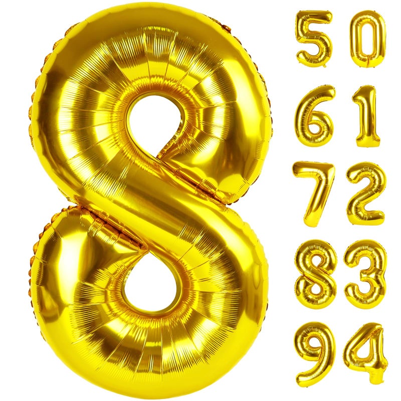 IWERP Gold 8 Balloon, Number Balloon 40 Inch, Gold Birthday Decorations, 8 18 28 38 80 Birthday Balloons, 8th Gold Party Supplies, Number 8 Balloon - Image 1