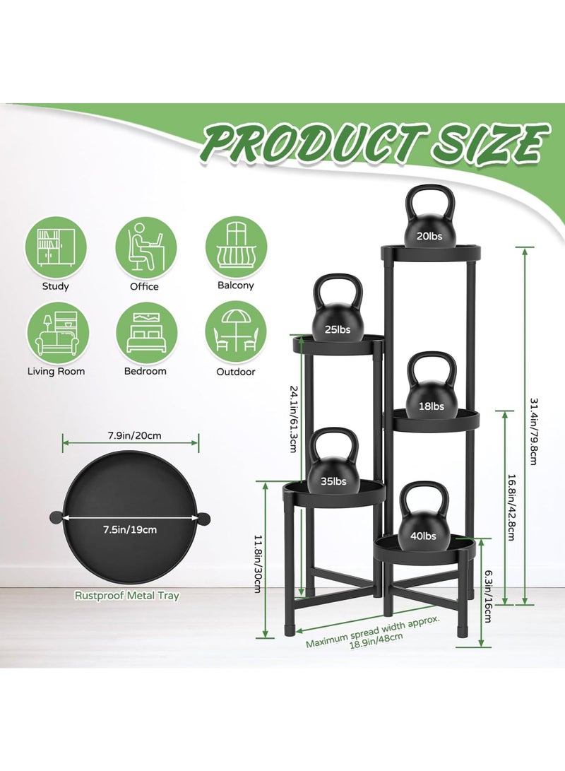 Arabest 5 Tier Metal Plant Stand, Corner Tall Plant Shelf for Multiple Plants, Indoor Outdoor Flower Pot Holder for Living Room Balcony Garden Patio Yard, Black 48*48*80Cm - Image 4