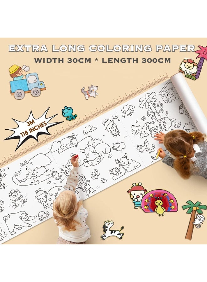 PureTuti Children's Drawing Paper Roll, 300 * 30cm Large Coloring Poster for Kids and Toddlers, Stickable DIY Painting Paper, Ideal Gift for Kids（Animal World） - Image 1