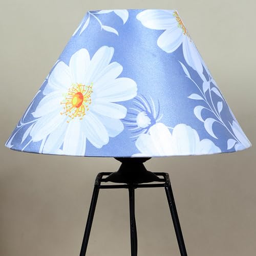 tu casa Warm Light Black Metal Bedside Table Lamp with Narcissue Floral Print Satin Shade for Home Decoration Bedroom Living Room Lounge Office Festival Decor & Gifting Study Table H - 15" / No Blub - Image 4