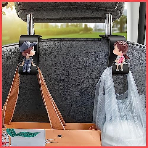 wolpin Love Couple Car Backseat Headrest Hook (Pack of 2) | Universal Hanger for Handbag Wallet Keys Grocery Bags | Durable Car Seat Organiser Space Saver Hook for Car Interior - Image 1