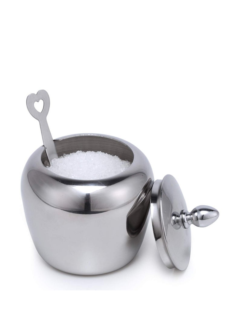Small Stainless Steel Sugar Bowl with Lid and Sugar Spoon in Heart Shape for Kitchen and Home Sugar Holder in Apple Shape 7.2oz/215ml - Image 1