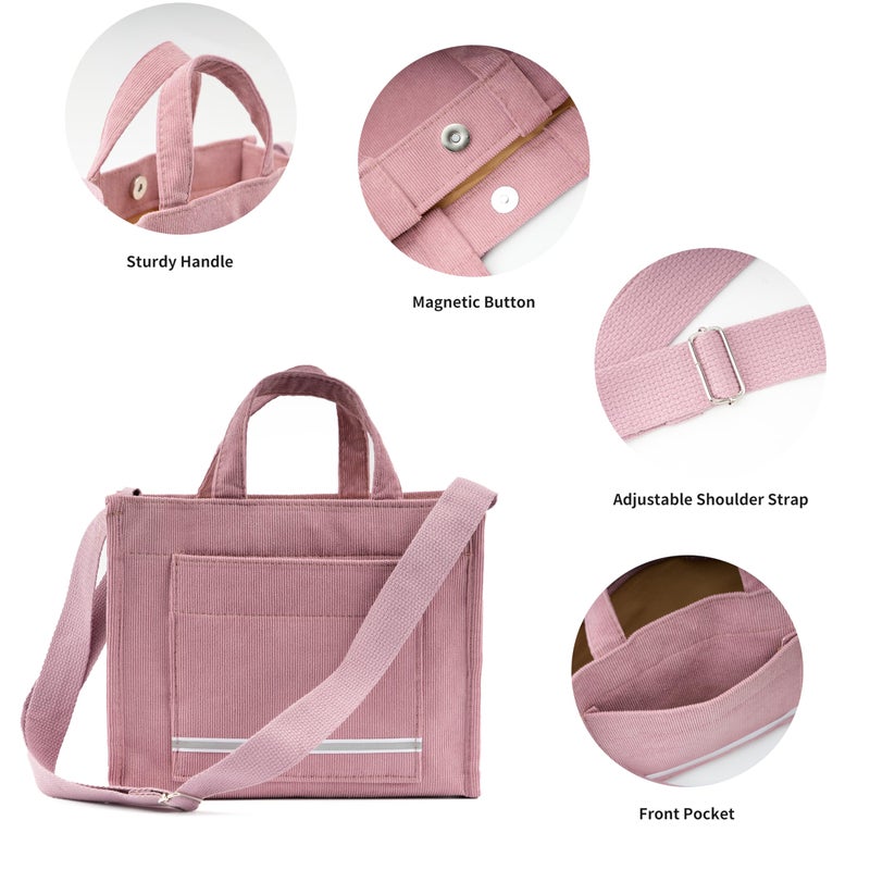 REDSINDA Aesthetic Corduroy Tote Bag Small Vintage Women Crossbody Bag Square Handbag Everyday Bag Mini Travel Shoulder Bag (Stripe Pink) - Image 5