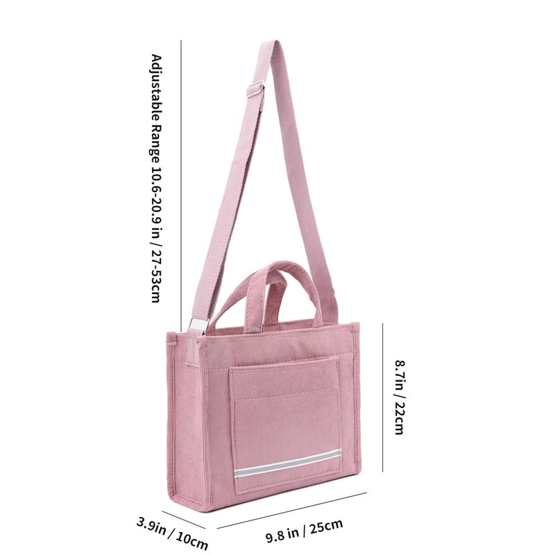 REDSINDA Aesthetic Corduroy Tote Bag Small Vintage Women Crossbody Bag Square Handbag Everyday Bag Mini Travel Shoulder Bag (Stripe Pink) - Image 2