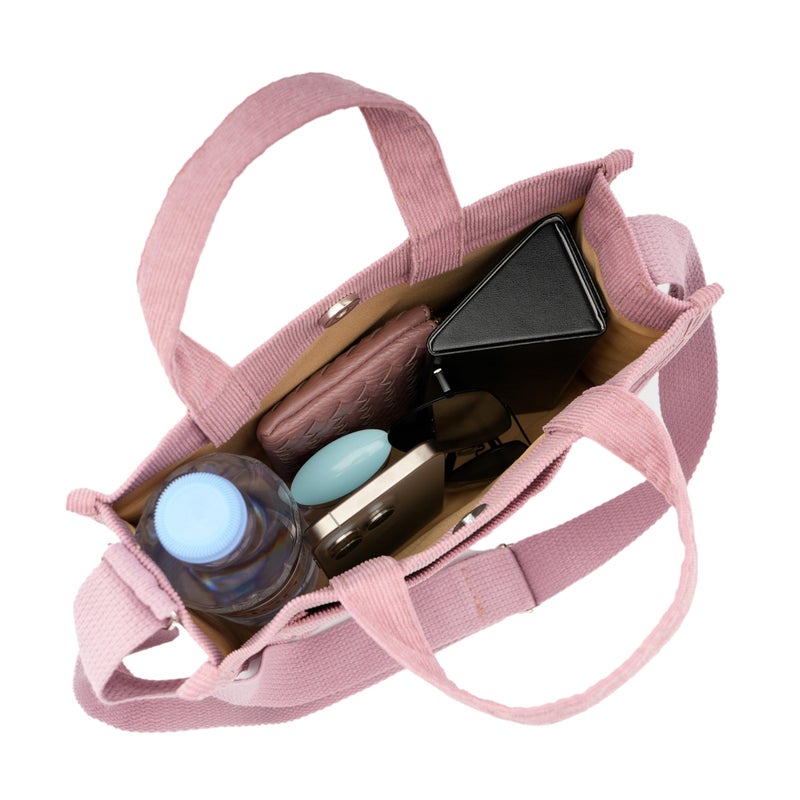 REDSINDA Aesthetic Corduroy Tote Bag Small Vintage Women Crossbody Bag Square Handbag Everyday Bag Mini Travel Shoulder Bag (Stripe Pink) - Image 4