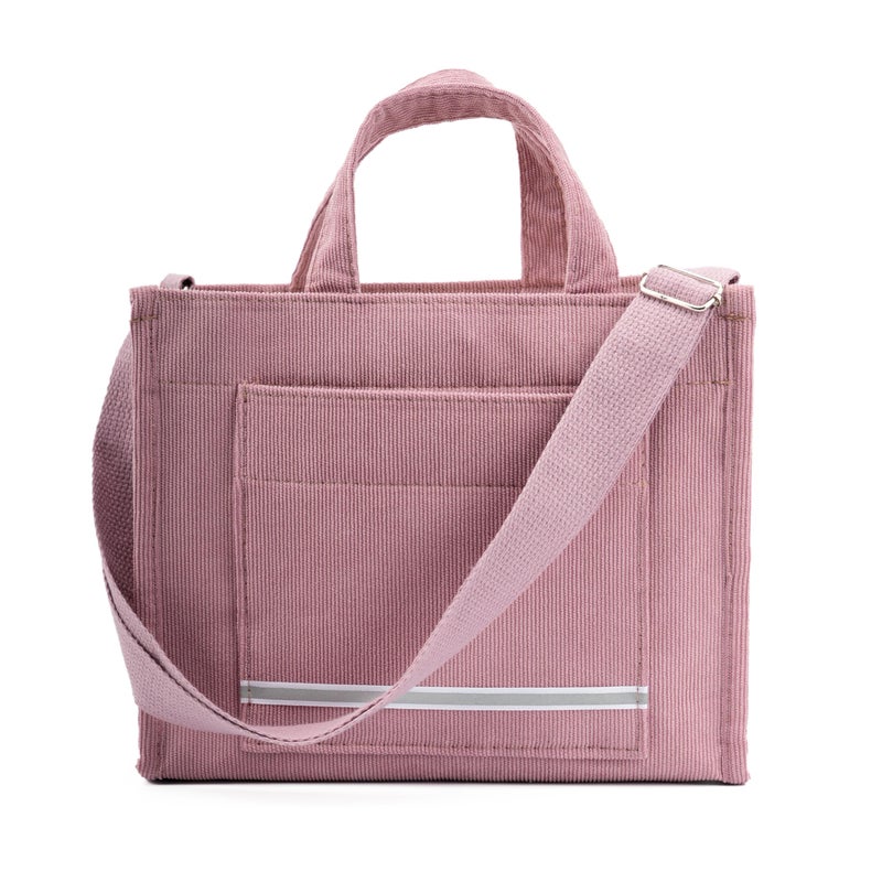 REDSINDA Aesthetic Corduroy Tote Bag Small Vintage Women Crossbody Bag Square Handbag Everyday Bag Mini Travel Shoulder Bag (Stripe Pink) - Image 1