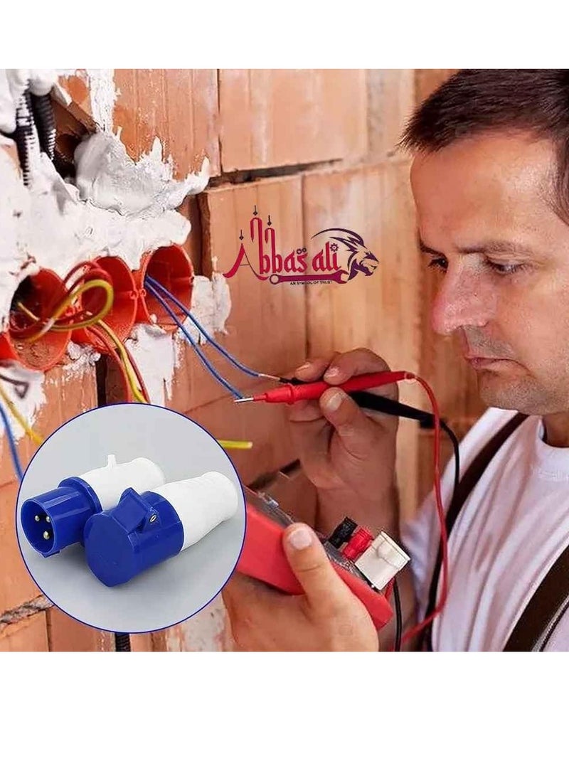 ABBASALI 16A 240V Site Trailing Plug & Socket 230V 16A 3 Pin PCE 240 Volt Blue Hook Up, Weather Proof Industrial Socket, IP44 Industrial 16A Plug & Sockets Blue With 1Pc Tester & 1Pair Gloves (1 Set)  - Image 3