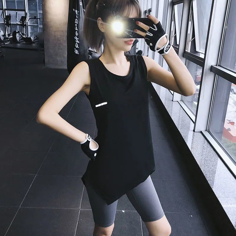 Generic Yoga Vest Sports T-shirt Summer Loose Half Sleeve Blouse Breathable Quick-drying Top Womens Training Internet Popular Fitness Clothes 863 black vest
