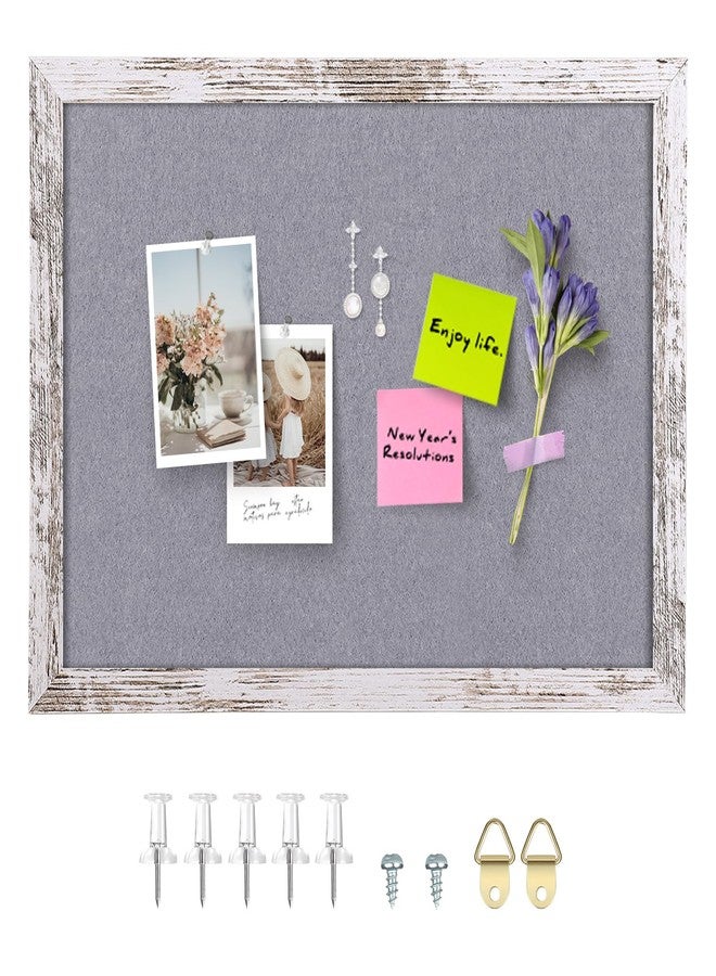 Aitakatta Gray Felt Cork Board Bulletin Board, Decorative Hanging Cork Boards for Walls with White Rustic Wood Frame, Pin Board Vision Board for Office Home and School with Pins, Screws (4333,WH,1pc) - Image 1