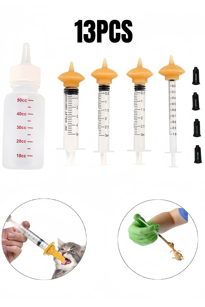 أنغولا باندا مرضع للقطط الصغيرة - رضاعة معجزة للكلاب والقطط والضحالب الجديدة - زجاجة تغذية صغيرة ومقاعدل مع رؤوس للحيوانات الصغيرة (13 قطعة) - Image 1