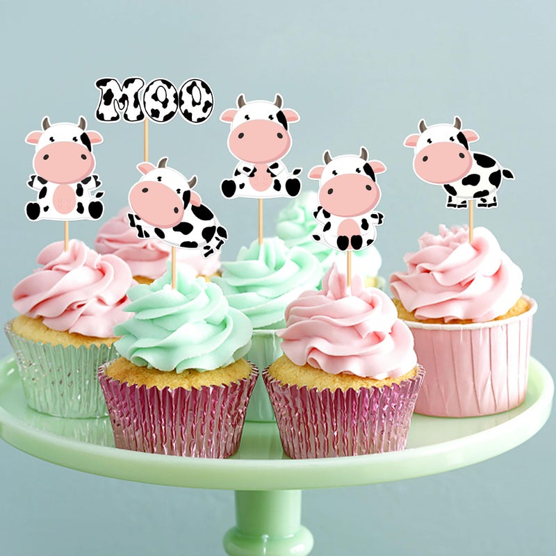 Ercadio 30Pcs Cow Cupcake Toppers Farm Animals Cow Moo Cupcake Picks Cow Theme Baby Shower Kids Birthday Farm Animal Theme Party Cake Decorations Supplies - Image 3