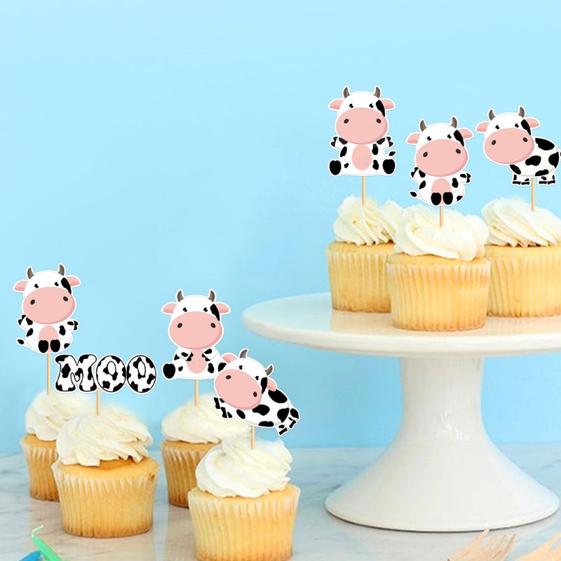 Ercadio 30Pcs Cow Cupcake Toppers Farm Animals Cow Moo Cupcake Picks Cow Theme Baby Shower Kids Birthday Farm Animal Theme Party Cake Decorations Supplies - Image 5