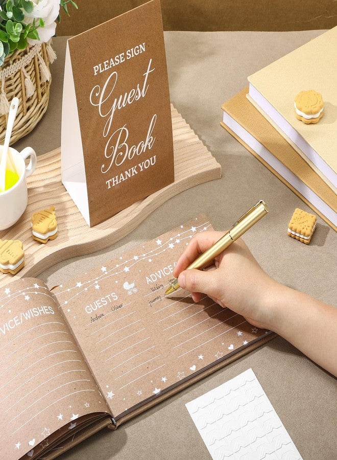 Fuyoooo Kraft Paper Baby Shower Guest Book Baby Shower Sign in Guest Book Reception with Sonogram Page Keepsake Includes Gold Pen Table Card and Adhesive Photo Corner for Birthday - Image 2