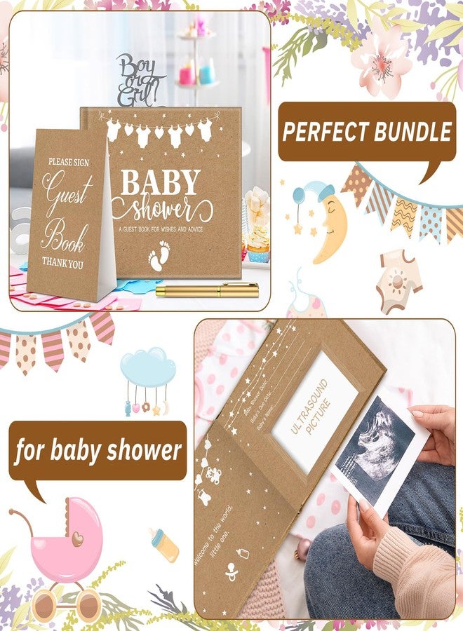 Fuyoooo Kraft Paper Baby Shower Guest Book Baby Shower Sign in Guest Book Reception with Sonogram Page Keepsake Includes Gold Pen Table Card and Adhesive Photo Corner for Birthday - Image 5