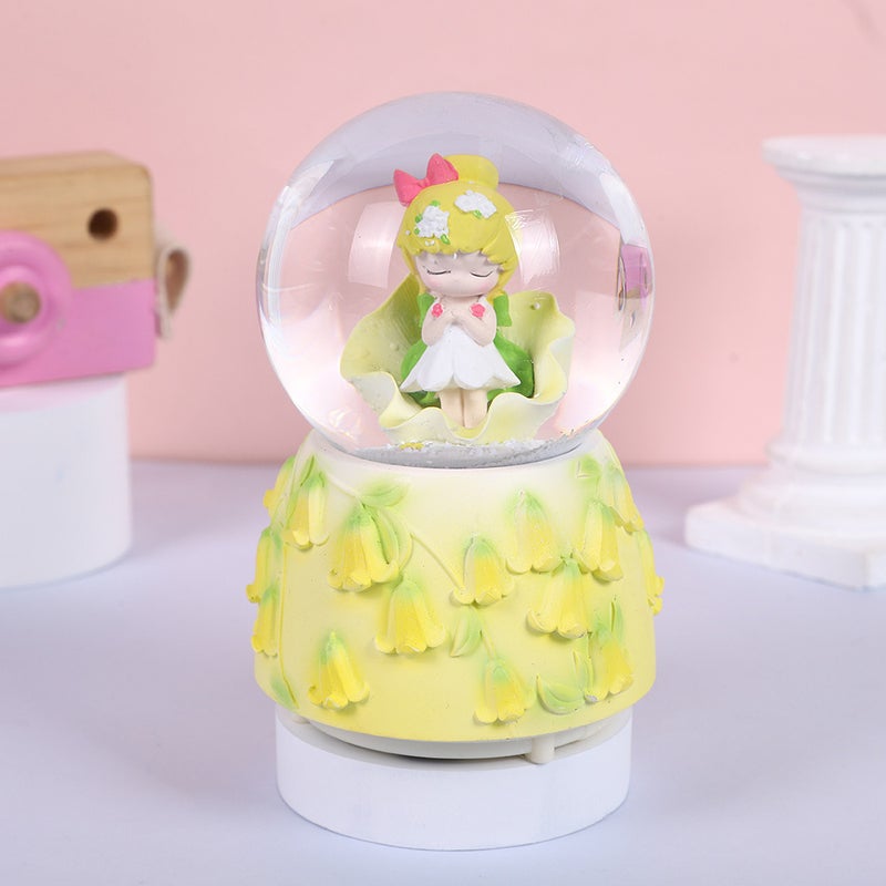 Glowing Dolphin Crystal Ball Music Box 4466-b (yellow stamens) 