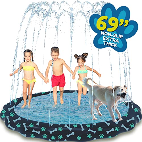 SplashEZ Non Slip Splash Pad for Kids  Dogs 69 Extra Large Splash Pad Sprinkler for Kids Dog Water Summer Toys  Great Outdoor Toys for Toddlers 13  Children Ages 48 Baby Pool for Backyard - Image 1