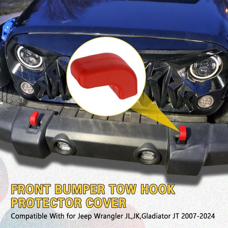 ASUBHA 2PCS Bumper Tow Hook Covers - Rubber Sleeve Protectors for Jeep Wrangler & Gladiator - Image 3