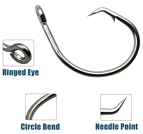 JSHANMEI Fishing Hooks Saltwater Fishing Tuna Circle Hooks 2X Extra Strong Stainless Steel Big Game Fishing Hooks for Tuna Swordfish Shark 6/0 25pcs - Image 3