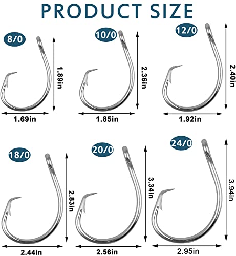JSHANMEI Fishing Hooks Saltwater Fishing Tuna Circle Hooks 2X Extra Strong Stainless Steel Big Game Fishing Hooks for Tuna Swordfish Shark 6/0 25pcs - Image 5