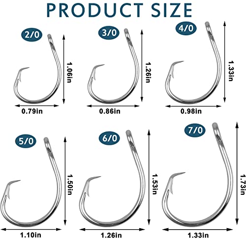 JSHANMEI Fishing Hooks Saltwater Fishing Tuna Circle Hooks 2X Extra Strong Stainless Steel Big Game Fishing Hooks for Tuna Swordfish Shark 6/0 25pcs - Image 4