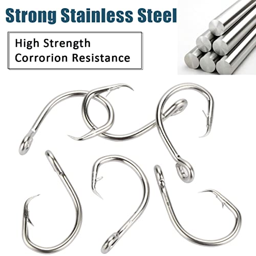JSHANMEI Fishing Hooks Saltwater Fishing Tuna Circle Hooks 2X Extra Strong Stainless Steel Big Game Fishing Hooks for Tuna Swordfish Shark 6/0 25pcs - Image 2