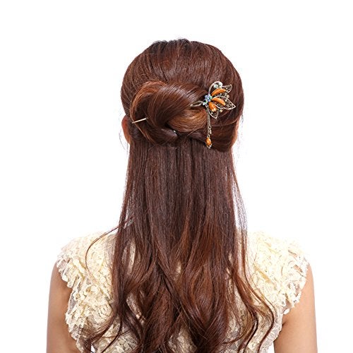 YOY Fashion Long Hair Decor Chinese Traditional Style Women Girls Hair Stick Hairpin Hair Making Accessory with Butterfly,Coffee - Image 2