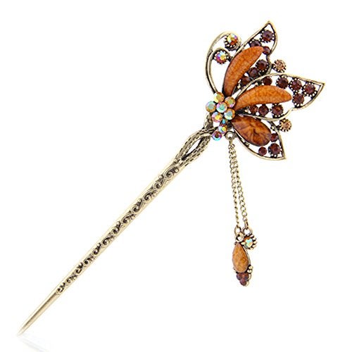 YOY Fashion Long Hair Decor Chinese Traditional Style Women Girls Hair Stick Hairpin Hair Making Accessory with Butterfly,Coffee - Image 1