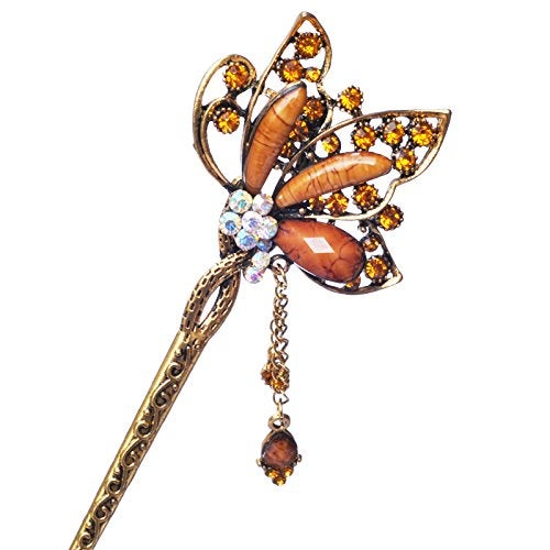 YOY Fashion Long Hair Decor Chinese Traditional Style Women Girls Hair Stick Hairpin Hair Making Accessory with Butterfly,Coffee - Image 3