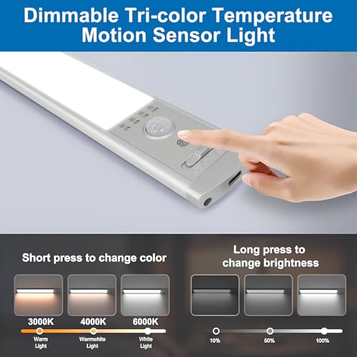 CPFLITA Under Cabinet Lighting 4Pack Motion Sensor Light Indoor with 3 Color Temps Rechargeable Under Counter Lights for KitchenDimmable Closet Lights Battery Operated 76 LED Motion Sensor Light Indoor - Image 3