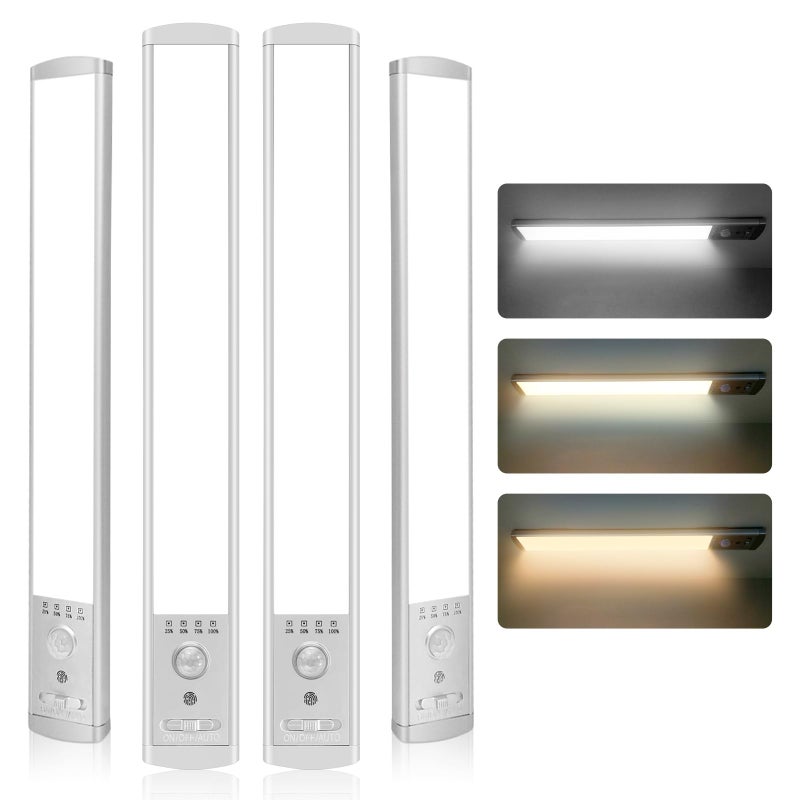 CPFLITA Under Cabinet Lighting 4Pack Motion Sensor Light Indoor with 3 Color Temps Rechargeable Under Counter Lights for KitchenDimmable Closet Lights Battery Operated 76 LED Motion Sensor Light Indoor - Image 2