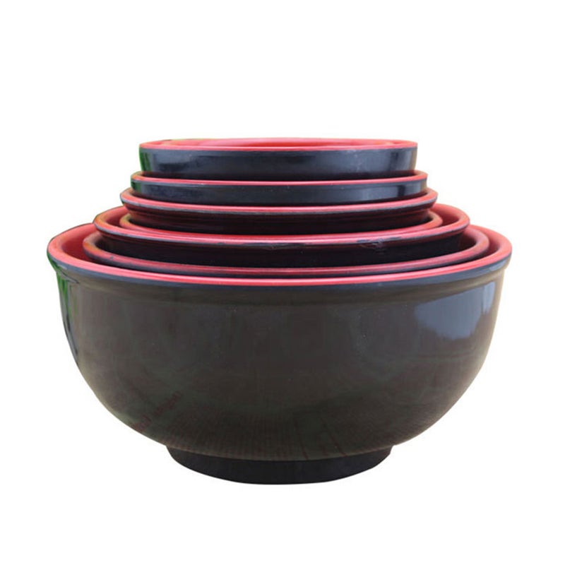 1 Pc 1050ML Imitation Porcelain Soup Bowl Anti-fall Rice Bowl Red Black Double Color Noodles Bowl -19x9cm (Black) - Image 2