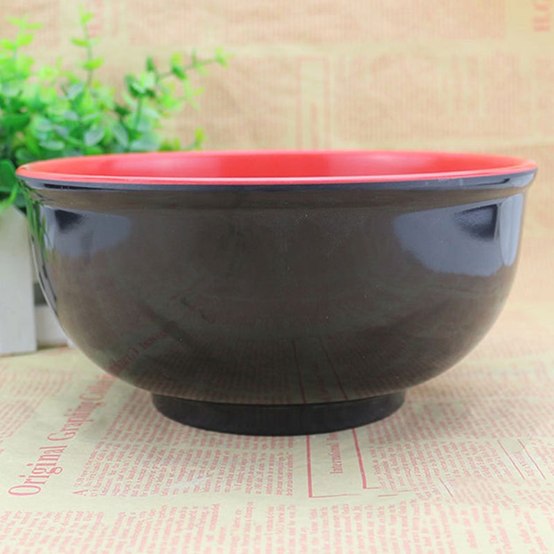 1 Pc 1050ML Imitation Porcelain Soup Bowl Anti-fall Rice Bowl Red Black Double Color Noodles Bowl -19x9cm (Black) - Image 4