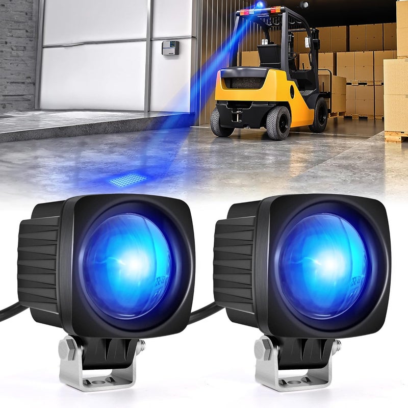 eTzone LED Forklift Safety Lights Blue - 2 Pack, 10W DC 12-100V Pedestrian Warning Spot Lights - Image 1
