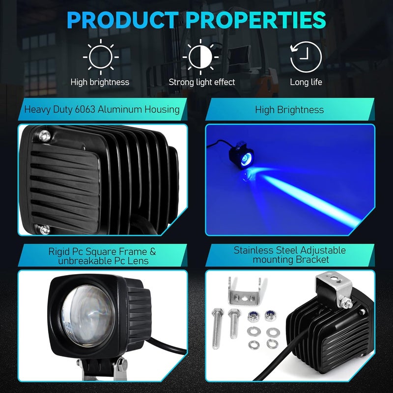 eTzone LED Forklift Safety Lights Blue - 2 Pack, 10W DC 12-100V Pedestrian Warning Spot Lights - Image 5