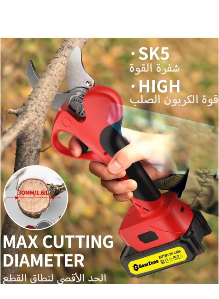 Electric Pruning Scissors, 21V Portable Handheld Electric Pruning Shears with 1pcs Battery, Cordless Tree Branch Pruner 25mm Cutting Diameter, Red Color - Image 2
