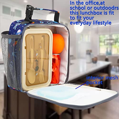 FlowFly Kids Lunch box Insulated Soft Bag Mini Cooler Back to School Thermal Meal Tote Kit for Girls, Boys, Astronaut - Image 2