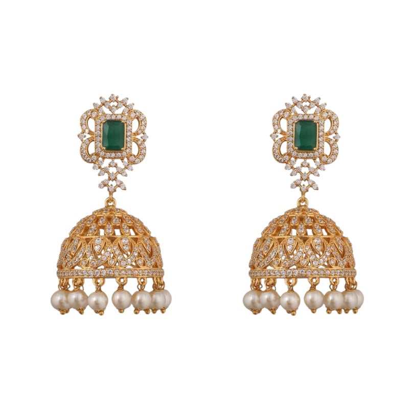 TARINIKA Antique Gold-Plated Indian Jhumka Earring for Women Brass CZ Temple Design Desi Dangle Jewelry Wedding Jewelry Ethnic Occasion Gift for Her (Classic Antique (Green)) - Image 5