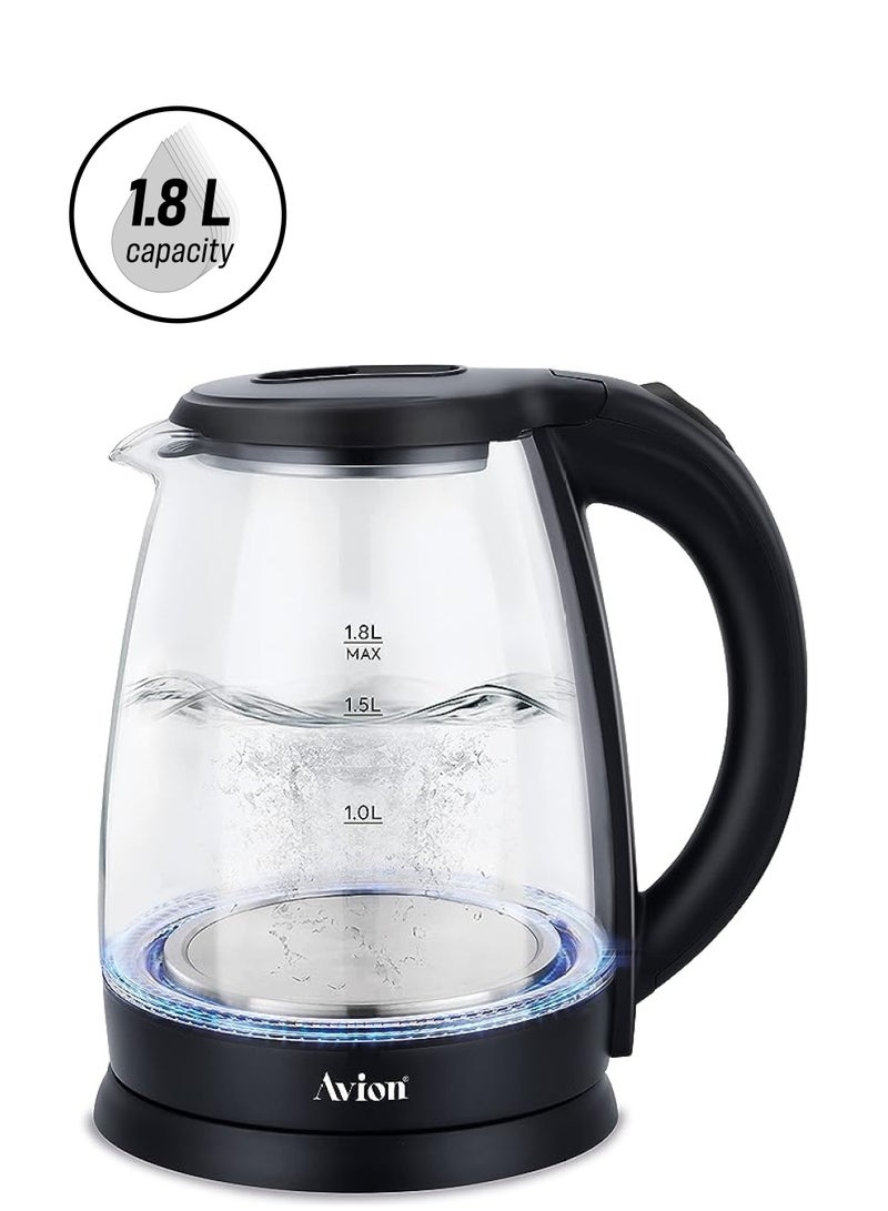 Avion Electrical Glass Kettle1.8 Liter Glass Body Electric Cordless Kettle with 360° Swivel Base, Power Cord Storage, Auto Cut-off Function, LED Indicator-AEK680G 1500 Watts - Image 1