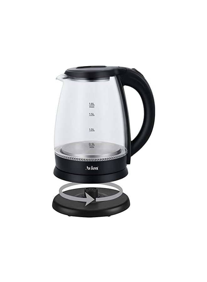 Avion Electrical Glass Kettle1.8 Liter Glass Body Electric Cordless Kettle with 360° Swivel Base, Power Cord Storage, Auto Cut-off Function, LED Indicator-AEK680G 1500 Watts - Image 3