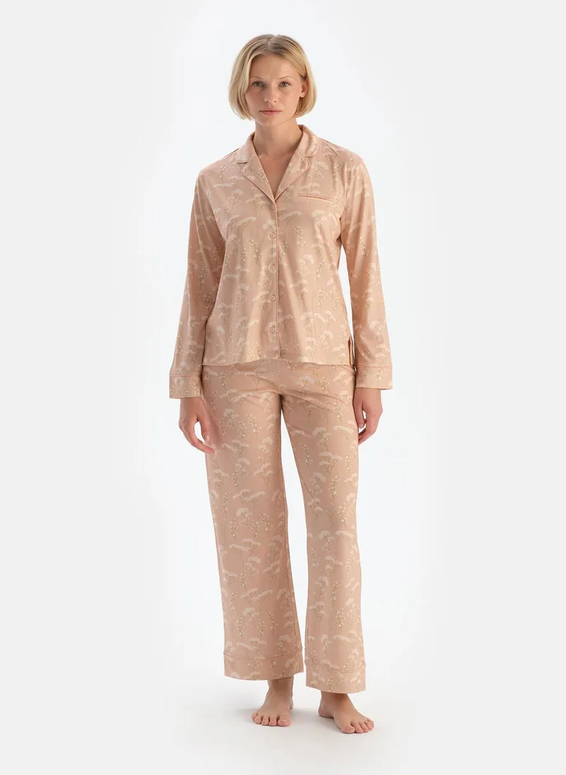 dagi Floral Print Shirt & Trousers Pajama Set Spread Collar Supreme Mid Rise Sleepwear