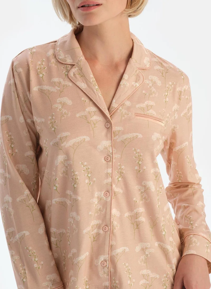 dagi Floral Print Shirt & Trousers Pajama Set Spread Collar Supreme Mid Rise Sleepwear