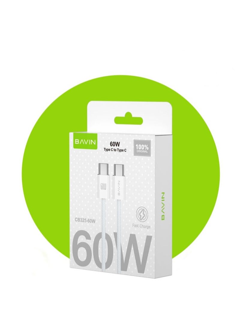 Bavin 1M 60W USB Type C to C Charging Cable for iPhone 15 for Samsung Galaxy S24/A14/A54/S23 FE/S23+/S23 Ultra/A53 5G/S22/A13/A03S/S21S20/A12/A32, white - Image 1