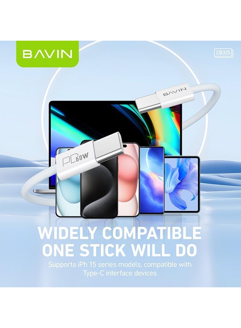 Bavin 1M 60W USB Type C to C Charging Cable for iPhone 15 for Samsung Galaxy S24/A14/A54/S23 FE/S23+/S23 Ultra/A53 5G/S22/A13/A03S/S21S20/A12/A32, white - Image 3