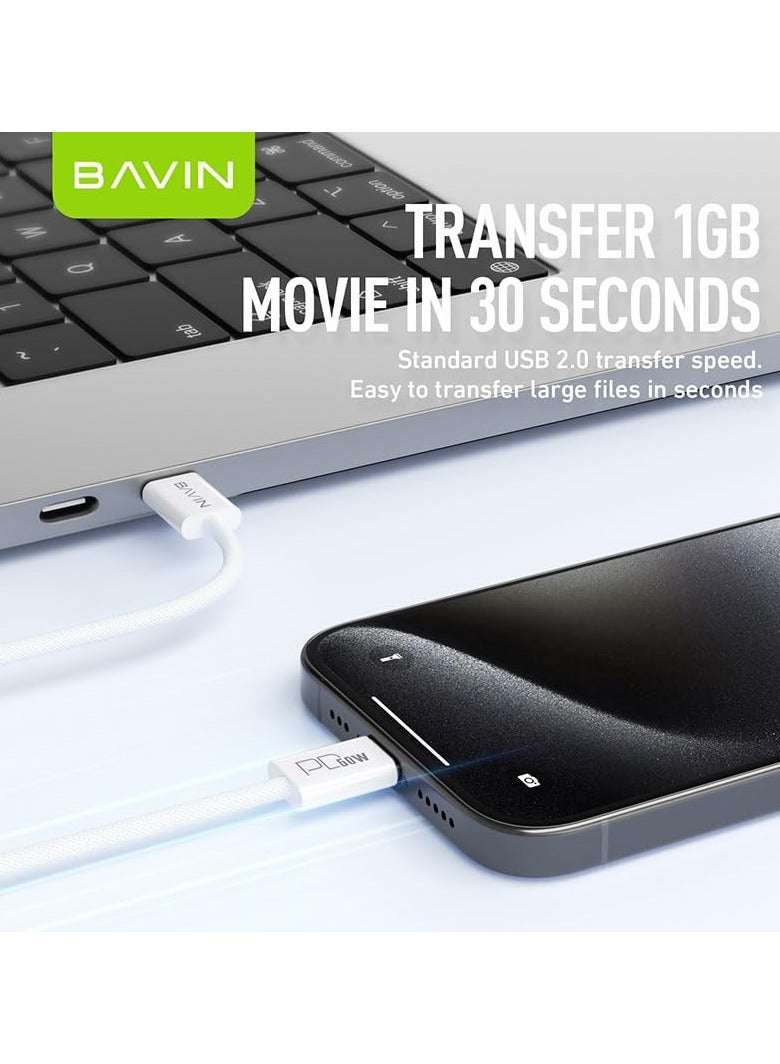 Bavin 1M 60W USB Type C to C Charging Cable for iPhone 15 for Samsung Galaxy S24/A14/A54/S23 FE/S23+/S23 Ultra/A53 5G/S22/A13/A03S/S21S20/A12/A32, white - Image 4