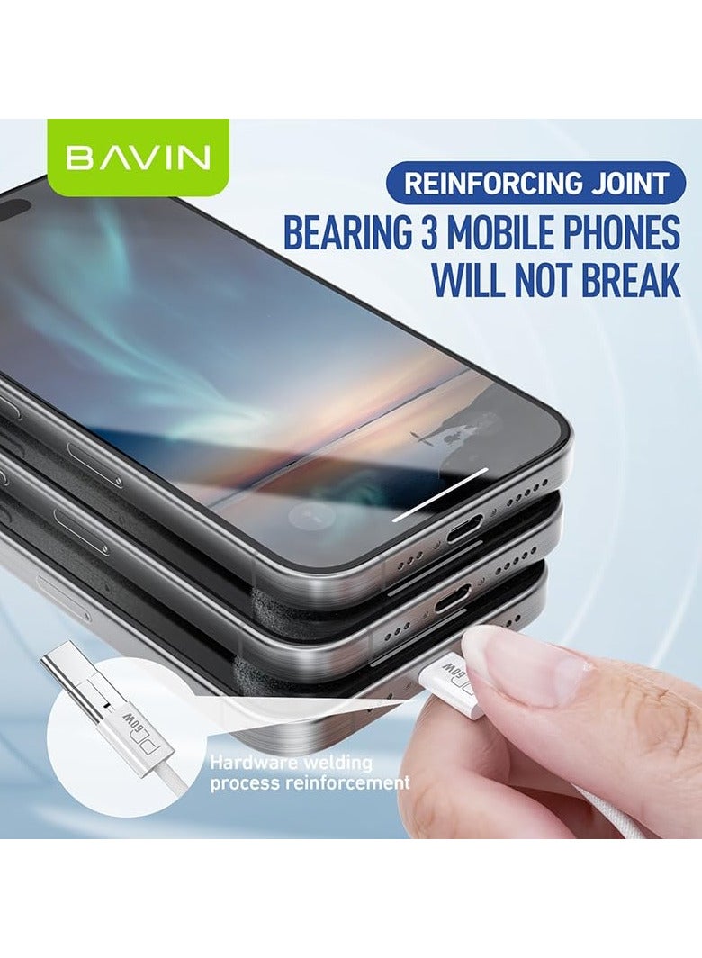 Bavin 1M 60W USB Type C to C Charging Cable for iPhone 15 for Samsung Galaxy S24/A14/A54/S23 FE/S23+/S23 Ultra/A53 5G/S22/A13/A03S/S21S20/A12/A32, white - Image 5