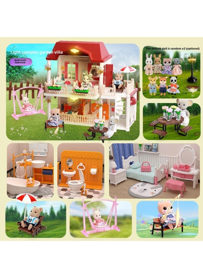 هدية عيد ميلاد الأميرة المنزلية للأطفال بعمر سنة واحدة، قلعة ست فيلات، ألعاب للعائلة، منزل للبنات - اللون: إضاءة، فيلا دوبلكس، نوع أ (بما في ذلك دميتان) - Image 1